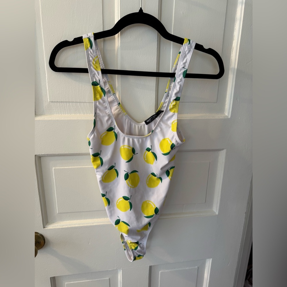 Lemon Print One-Piece Swimsuit - White & Yellow, Size: 1, Worn once